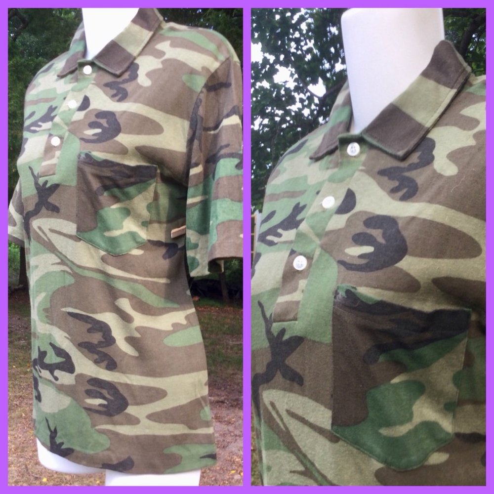 Vtg Camo Polo Shirt, sz M